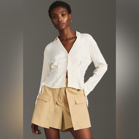 Anthropologie Tops - By Anthropologie Long-Sleeve Silky
Corset Blouse in White NEW